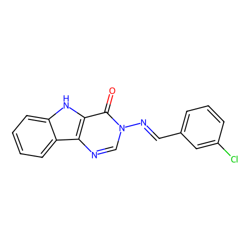 (E)-3-((3-chlorobenzylidene)amino)-3H-pyrimido[5,4-b]indol-4(5H)-one structure