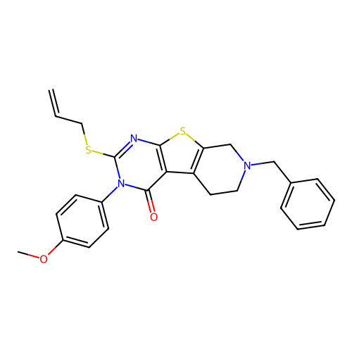 2-(allylthio)-7-benzyl-3-(4-methoxyphenyl)-5,6,7,8-tetrahydropyrido[4',3':4,5]thieno[2,3-d]pyrimidin-4(3H)-one structure