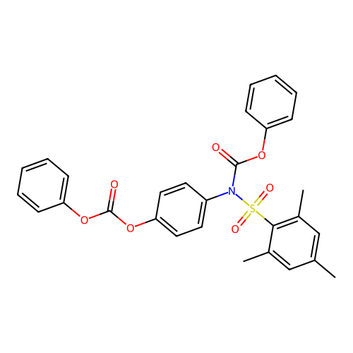 phenyl mesitylsulfonyl(4-((phenoxycarbonyl)oxy)phenyl)carbamate structure