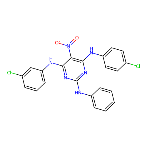 4-N-(3-chlorophenyl)-6-N-(4-chlorophenyl)-5-nitro-2-N-phenylpyrimidine-2,4,6-triamine structure