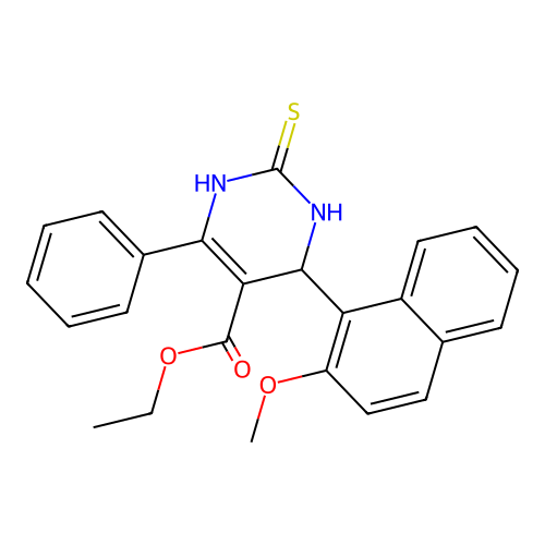 ethyl 4-(2-methoxynaphthalen-1-yl)-6-phenyl-2-thioxo-1,2,3,4-tetrahydropyrimidine-5-carboxylate structure