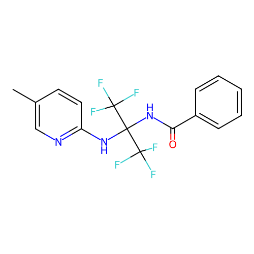 N-(1,1,1,3,3,3-hexafluoro-2-((5-methylpyridin-2-yl)amino)propan-2-yl)benzamide structure