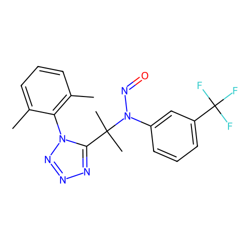 N-(2-(1-(2,6-dimethylphenyl)-1H-tetrazol-5-yl)propan-2-yl)-N-(3-(trifluoromethyl)phenyl)nitrous amide structure