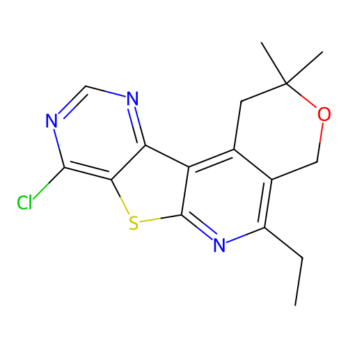 8-chloro-5-ethyl-2,2-dimethyl-1,4-dihydro-2H-pyrano[4'',3'':4',5']pyrido[3',2':4,5]thieno[3,2-d]pyrimidine structure