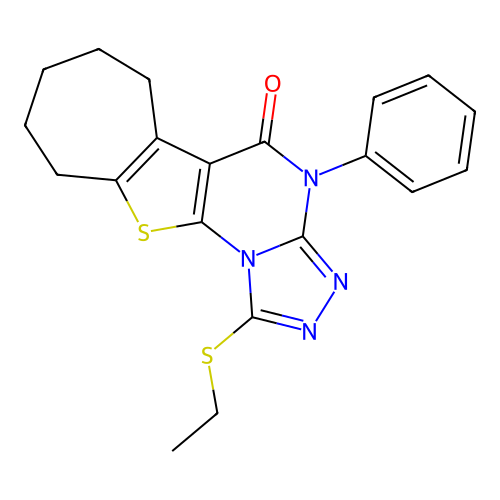 1-(ethylsulfanyl)-4-phenyl-7,8,9,10-tetrahydro-6H-cyclohepta[4,5]thieno[3,2-e][1,2,4]triazolo[4,3-a]pyrimidin-5(4H)-one structure