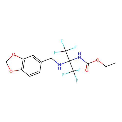 ethyl {2-[(1,3-benzodioxol-5-ylmethyl)amino]-1,1,1,3,3,3-hexafluoropropan-2-yl}carbamate structure