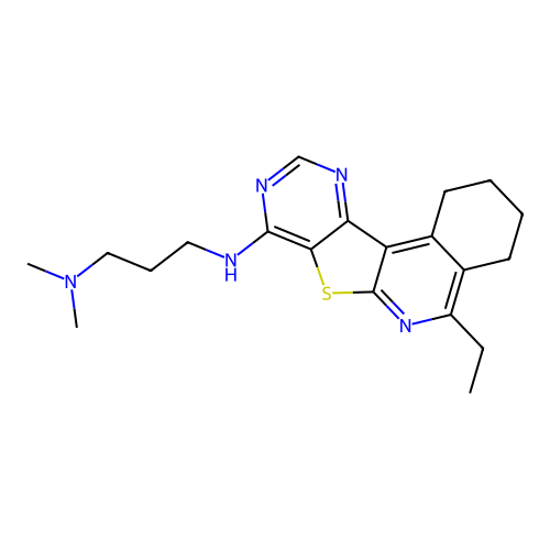 N'-(5-ethyl-1,2,3,4-tetrahydropyrimido[4',5':4,5]thieno[2,3-c]isoquinolin-8-yl)-N,N-dimethylpropane-1,3-diamine structure