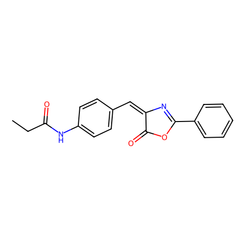 N-{4-[(E)-(5-oxo-2-phenyl-1,3-oxazol-4(5H)-ylidene)methyl]phenyl}propanamide structure