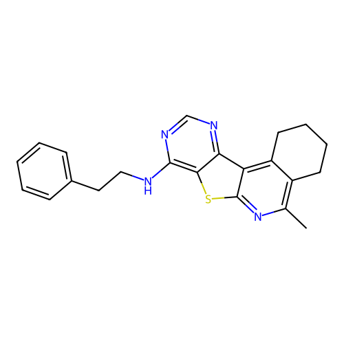 5-methyl-N-(2-phenylethyl)-1,2,3,4-tetrahydropyrimido[4',5':4,5]thieno[2,3-c]isoquinolin-8-amine structure