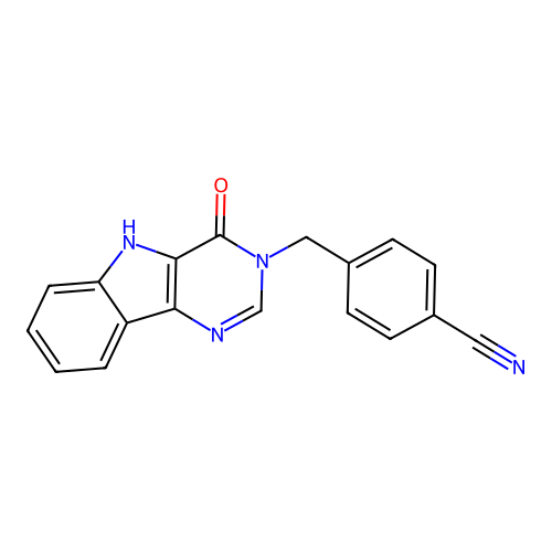 4-((4-oxo-4,5-dihydro-3H-pyrimido[5,4-b]indol-3-yl)methyl)benzonitrile structure