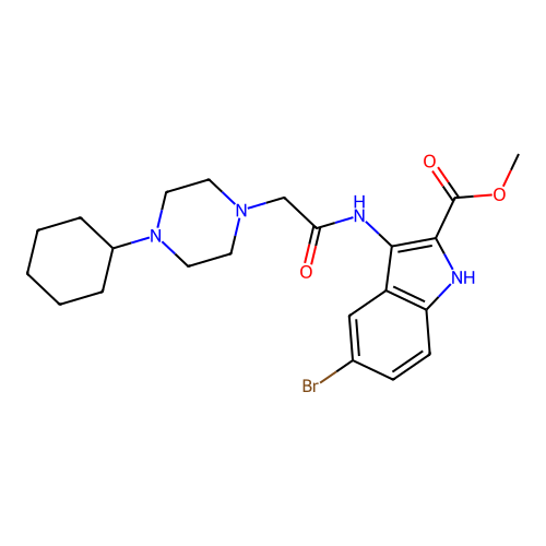 methyl 5-bromo-3-[[2-(4-cyclohexylpiperazin-1-yl)acetyl]amino]-1H-indole-2-carboxylate structure
