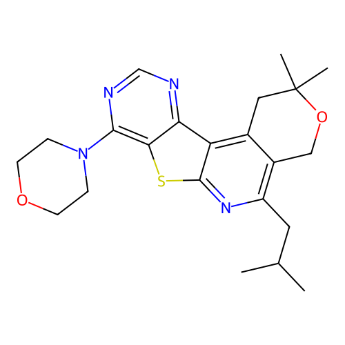 2,2-dimethyl-5-(2-methylpropyl)-8-(morpholin-4-yl)-1,4-dihydro-2H-pyrano[4'',3'':4',5']pyrido[3',2':4,5]thieno[3,2-d]pyrimidine structure