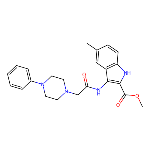 methyl 5-methyl-3-(2-(4-phenylpiperazin-1-yl)acetamido)-1H-indole-2-carboxylate structure