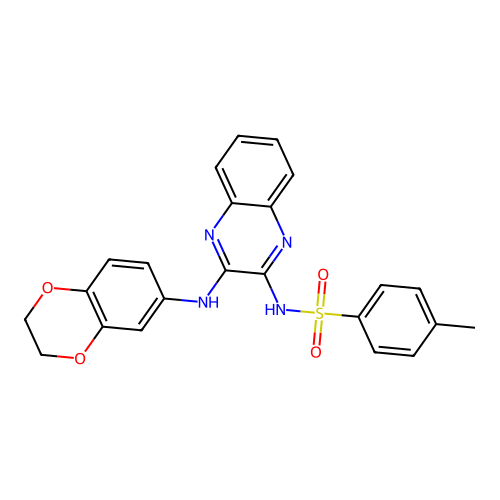 N-[3-(2,3-dihydro-1,4-benzodioxin-6-ylamino)quinoxalin-2-yl]-4-methylbenzenesulfonamide structure