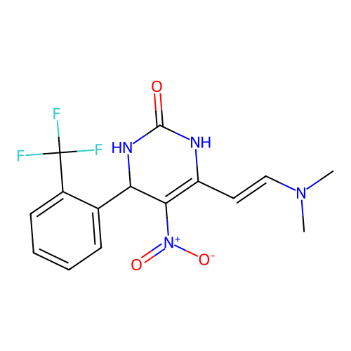 (E)-6-(2-(dimethylamino)vinyl)-5-nitro-4-(2-(trifluoromethyl)phenyl)-3,4-dihydropyrimidin-2(1H)-one structure