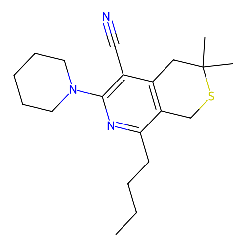 8-butyl-3,3-dimethyl-6-(piperidin-1-yl)-3,4-dihydro-1H-thiopyrano[3,4-c]pyridine-5-carbonitrile structure
