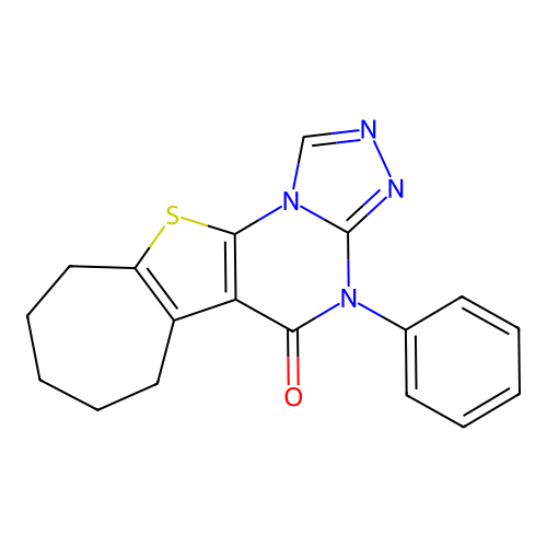 4-phenyl-7,8,9,10-tetrahydro-6H-cyclohepta[4,5]thieno[3,2-e][1,2,4]triazolo[4,3-a]pyrimidin-5(4H)-one structure
