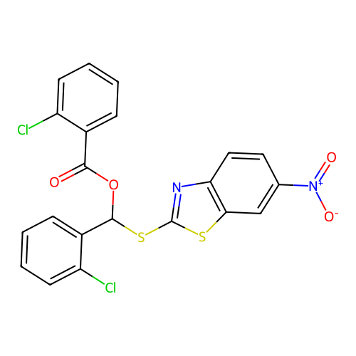 (2-Chlorophenyl)[(6-nitro-1,3-benzothiazol-2-yl)sulfanyl]methyl 2-chlorobenzoate structure