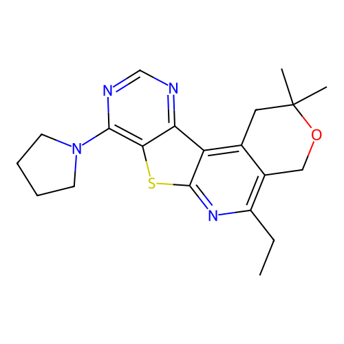 5-ETHYL-2,2-DIMETHYL-8-(1-PYRROLIDINYL)-1,4-DIHYDRO-2H-PYRANO[4'',3'':4',5']PYRIDO[3',2':4,5]THIENO[3,2-D]PYRIMIDINE structure