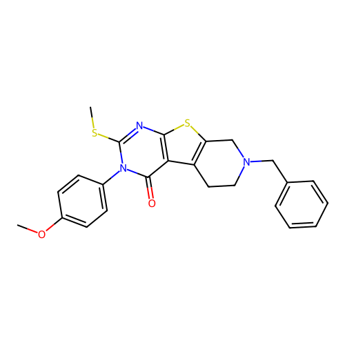7-benzyl-3-(4-methoxyphenyl)-2-(methylsulfanyl)-5,6,7,8-tetrahydropyrido[4',3':4,5]thieno[2,3-d]pyrimidin-4(3H)-one structure