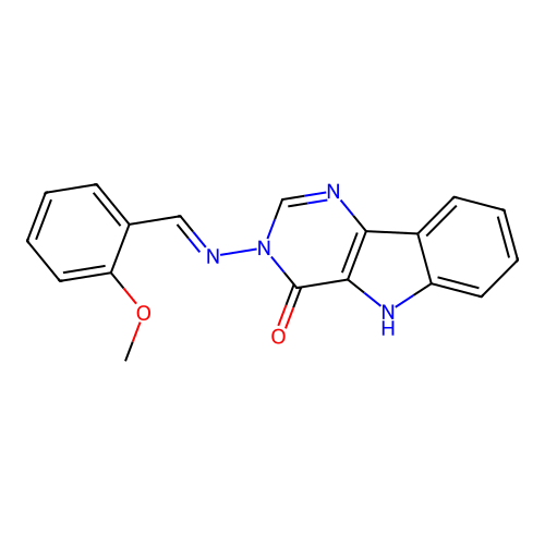 (E)-3-((2-methoxybenzylidene)amino)-3H-pyrimido[5,4-b]indol-4(5H)-one structure