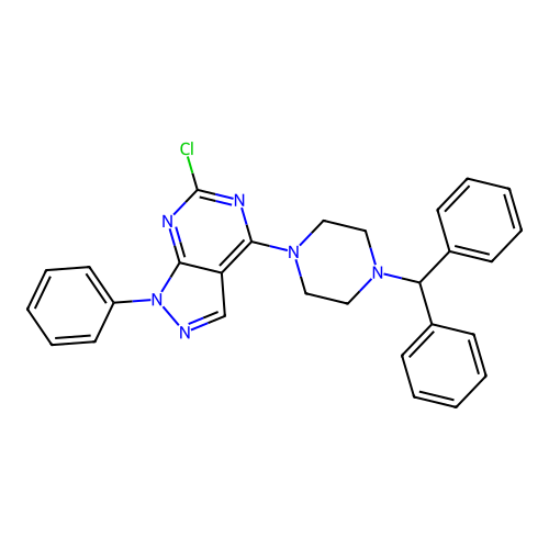 4-[4-(Diphenylmethyl)piperazinyl]-6-chloro-1-phenylpyrazolo[5,4-d]pyrimidine structure