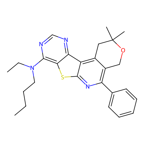 N-BUTYL-N-(2,2-DIMETHYL-5-PHENYL-1,4-DIHYDRO-2H-PYRANO[4'',3'':4',5']PYRIDO[3',2':4,5]THIENO[3,2-D]PYRIMIDIN-8-YL)-N-ETHYLAMINE structure