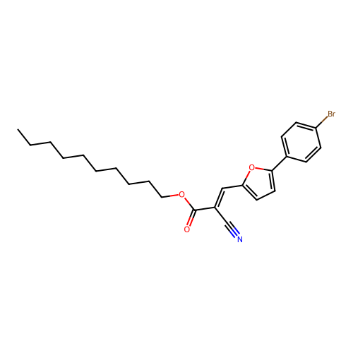 decyl (2E)-3-[5-(4-bromophenyl)furan-2-yl]-2-cyanoprop-2-enoate structure