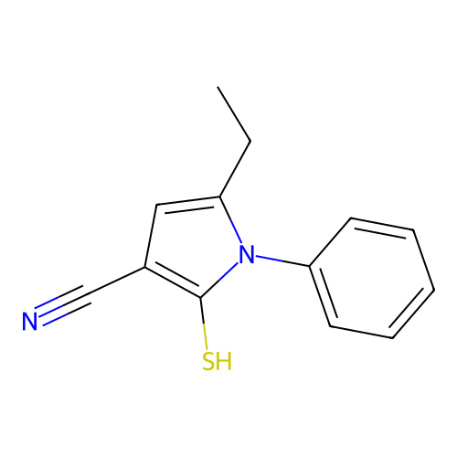 5-ethyl-1-phenyl-2-sulfanyl-1H-pyrrole-3-carbonitrile structure