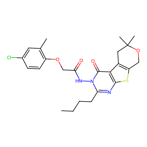 N-(2-butyl-6,6-dimethyl-4-oxo-4,5,6,8-tetrahydro-3H-pyrano[4',3':4,5]thieno[2,3-d]pyrimidin-3-yl)-2-(4-chloro-2-methylphenoxy)acetamide structure