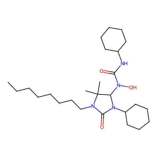 3-cyclohexyl-1-(3-cyclohexyl-5,5-dimethyl-1-octyl-2-oxoimidazolidin-4-yl)-1-hydroxyurea structure