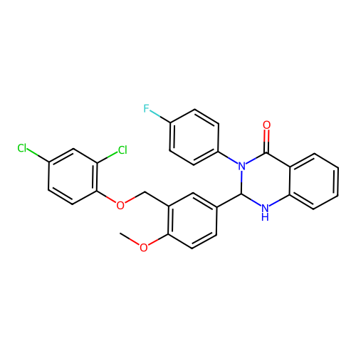 2-{3-[(2,4-dichlorophenoxy)methyl]-4-methoxyphenyl}-3-(4-fluorophenyl)-2,3-dihydroquinazolin-4(1H)-one structure