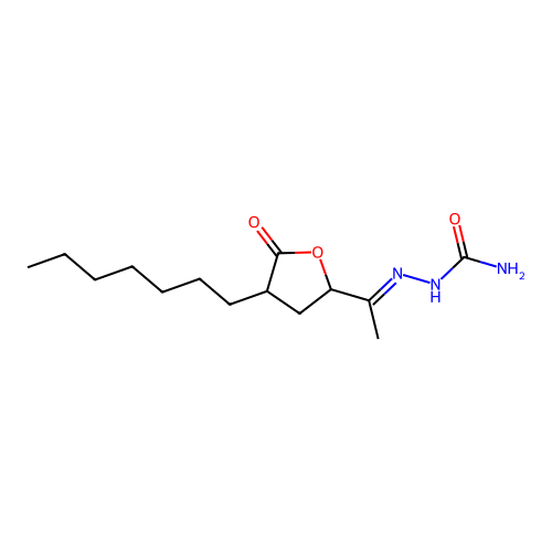 (2E)-2-[1-(4-heptyl-5-oxotetrahydrofuran-2-yl)ethylidene]hydrazinecarboxamide structure