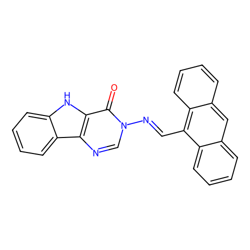 3-[(E)-anthracen-9-ylmethylideneamino]-5H-pyrimido[5,4-b]indol-4-one structure