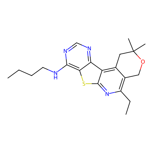 N-butyl-5-ethyl-2,2-dimethyl-1,4-dihydro-2H-pyrano[4'',3'':4',5']pyrido[3',2':4,5]thieno[3,2-d]pyrimidin-8-amine structure