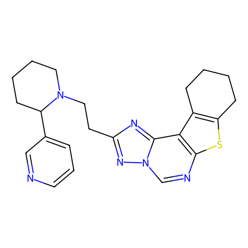 2-(2-(2-(pyridin-3-yl)piperidin-1-yl)ethyl)-8,9,10,11-tetrahydrobenzo[4,5]thieno[3,2-e][1,2,4]triazolo[1,5-c]pyrimidine structure