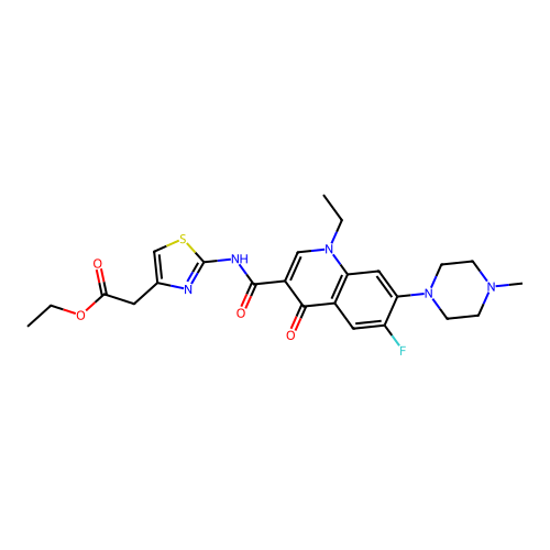 ethyl [2-({[1-ethyl-6-fluoro-7-(4-methylpiperazin-1-yl)-4-oxo-1,4-dihydroquinolin-3-yl]carbonyl}amino)-1,3-thiazol-4-yl]acetate structure