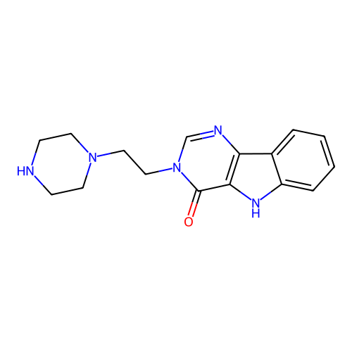 3-[2-(piperazin-1-yl)ethyl]-3,5-dihydro-4H-pyrimido[5,4-b]indol-4-one structure