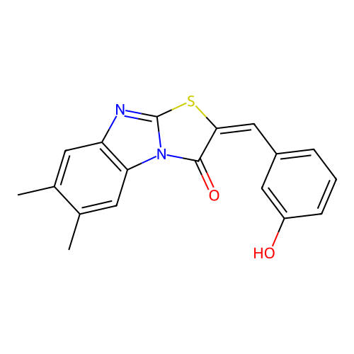 (E)-2-(3-hydroxybenzylidene)-6,7-dimethylbenzo[4,5]imidazo[2,1-b]thiazol-3(2H)-one structure