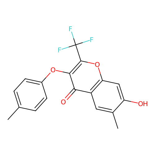 7-hydroxy-6-methyl-3-(4-methylphenoxy)-2-(trifluoromethyl)-4H-chromen-4-one structure