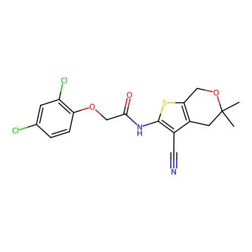 N-(3-cyano-5,5-dimethyl-4,7-dihydro-5H-thieno[2,3-c]pyran-2-yl)-2-(2,4-dichlorophenoxy)acetamide structure