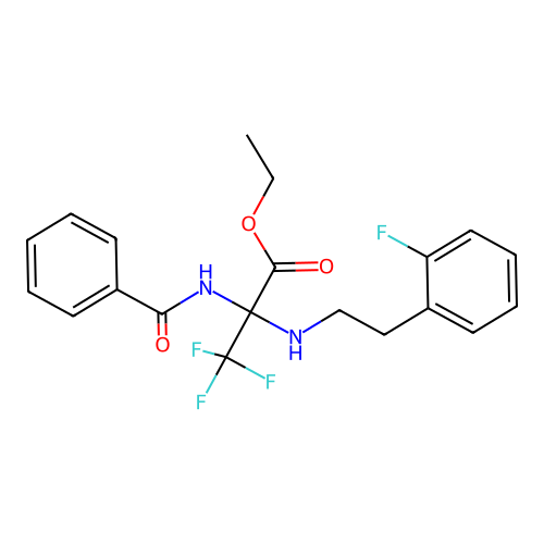 Ethyl 2-benzamido-3,3,3-trifluoro-2-(2-fluorophenethylamino)propionate structure