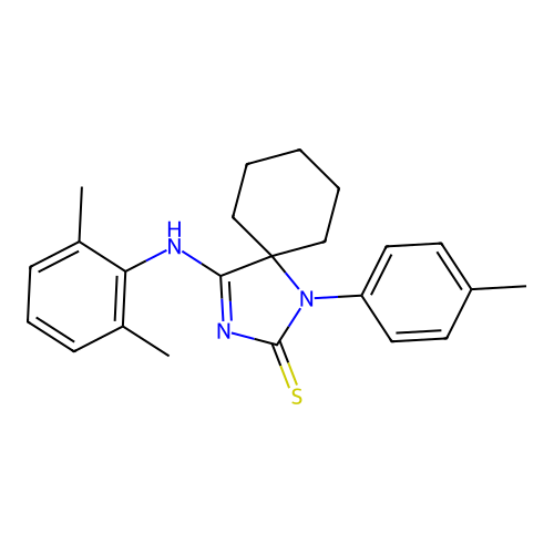 (4Z)-4-[(2,6-dimethylphenyl)imino]-1-(4-methylphenyl)-1,3-diazaspiro[4.5]decane-2-thione structure