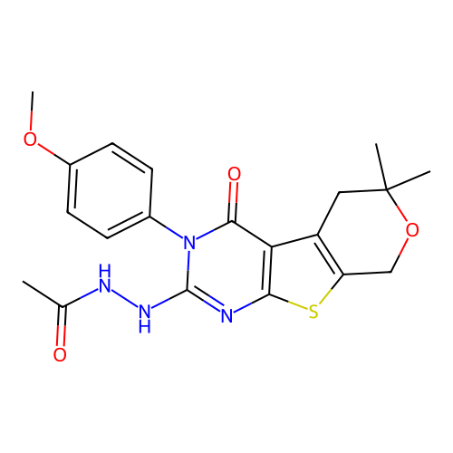 N'-(3-(4-methoxyphenyl)-6,6-dimethyl-4-oxo-4,5,6,8-tetrahydro-3H-pyrano[4',3':4,5]thieno[2,3-d]pyrimidin-2-yl)acetohydrazide structure