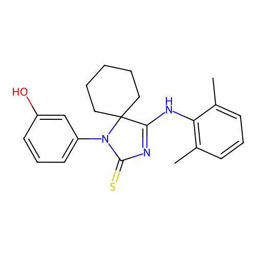 (Z)-4-((2,6-dimethylphenyl)imino)-1-(3-hydroxyphenyl)-1,3-diazaspiro[4.5]decane-2-thione structure