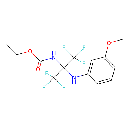 Ethyl (1,1,1,3,3,3-hexafluoro-2-((3-methoxyphenyl)amino)propan-2-yl)carbamate structure