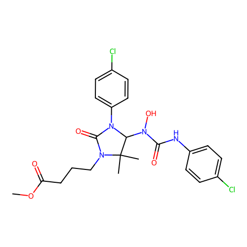 methyl 4-(3-(4-chlorophenyl)-4-(3-(4-chlorophenyl)-1-hydroxyureido)-5,5-dimethyl-2-oxoimidazolidin-1-yl)butanoate structure