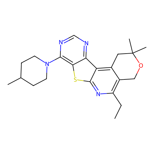 5-ethyl-2,2-dimethyl-8-(4-methylpiperidin-1-yl)-1,4-dihydro-2H-pyrano[4'',3'':4',5']pyrido[3',2':4,5]thieno[3,2-d]pyrimidine structure