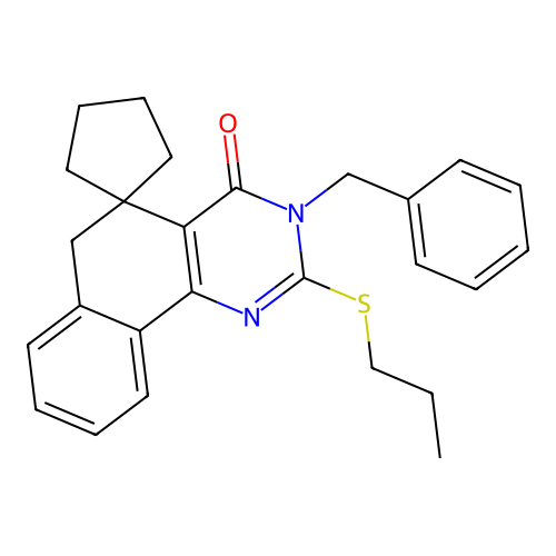 3-benzyl-2-(propylsulfanyl)-3H-spiro[benzo[h]quinazoline-5,1'-cyclopentan]-4(6H)-one structure