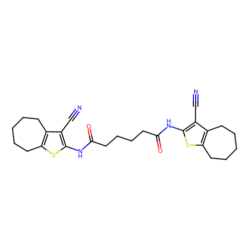 N,N'-bis(3-cyano-5,6,7,8-tetrahydro-4H-cyclohepta[b]thiophen-2-yl)hexanediamide structure